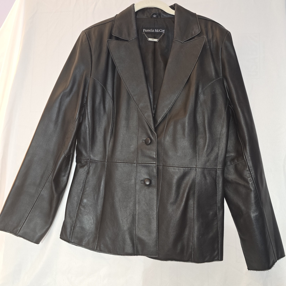 Pamela McCoy Dark Black Leather Jacket